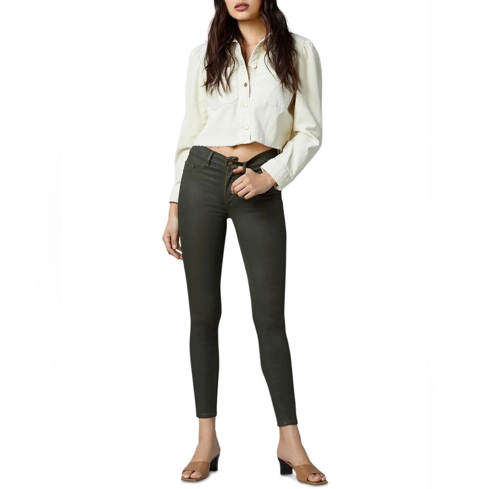 DL1961 olive green Margaux instasculpt coated ankle skinny jeans